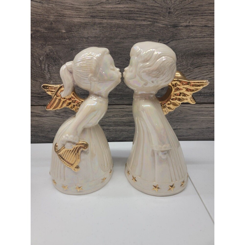 Kissing Ceramic Angels Boy & Girl White & Gold